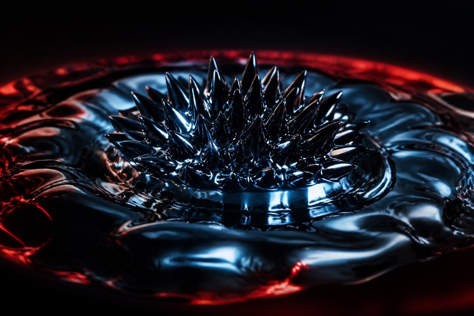 Macro ferrofluid spikes on black mercury surface