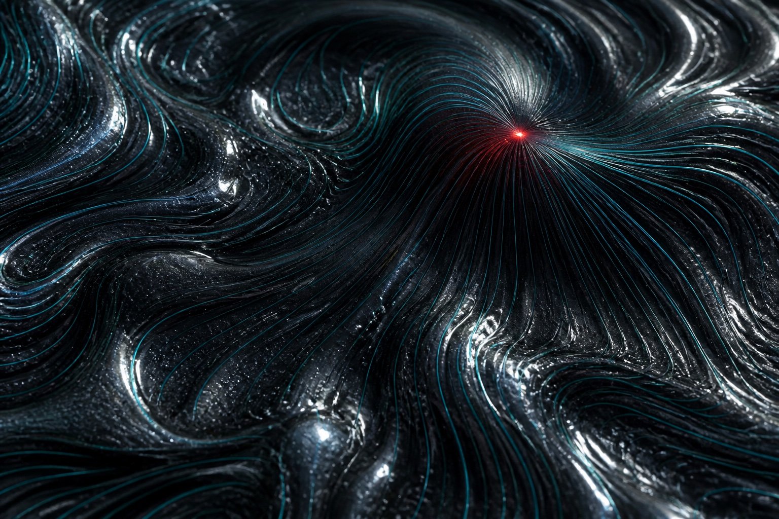 Black liquid metal surface under magnetic tension